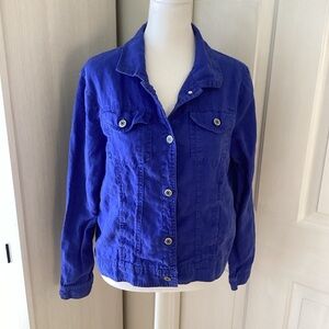 Jones & Co Vibrant Blue Women's 100% Linen Jacket Sz M